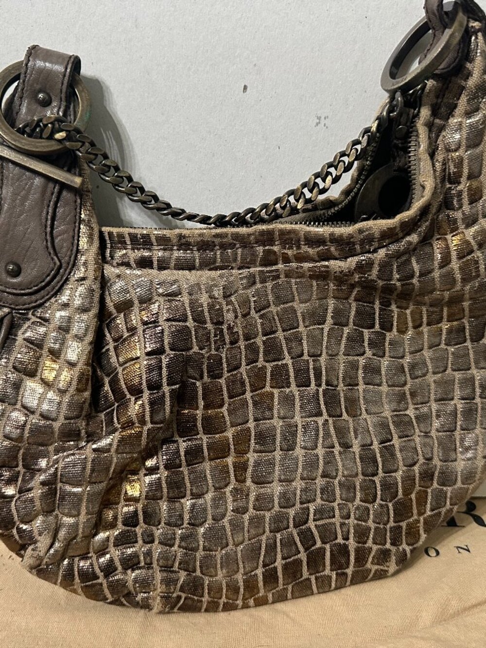 Fendi Metallic Croc Embossed Hobo Chain Strap Hologram Authenticated Well Loved